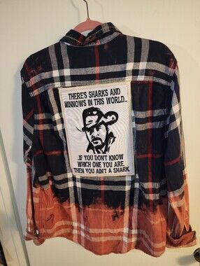 Yellowstone Upcycled Acid Washed Graphic Plaid Button-Up Shirt with Back Patch